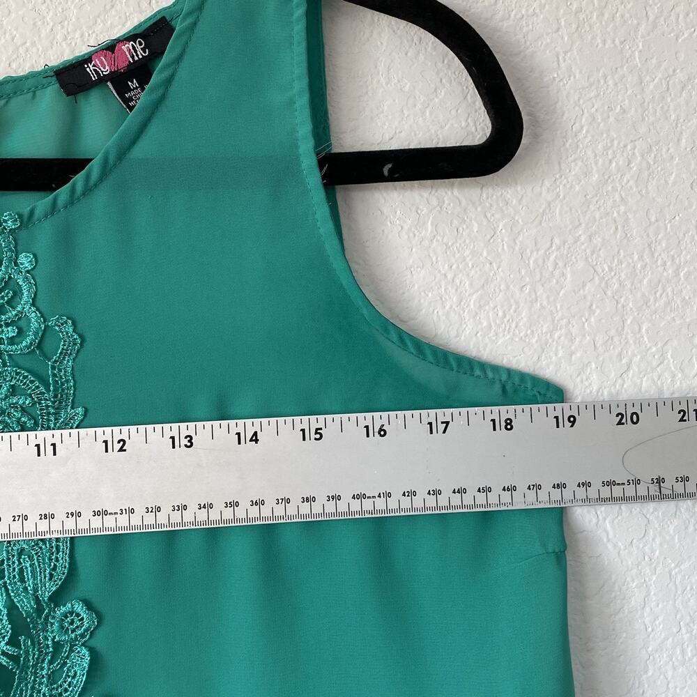 IKY Love Me Kelly Green Sheer Tank Front Crochet Med Festive Lightweight Boho - Picture 11 of 12
